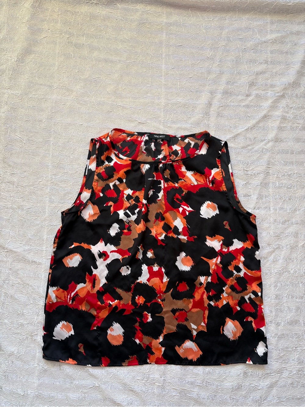 Nine West - Red Black & Orange Abstract Print Top - L